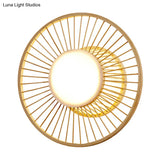 Living Room Wall Mounted Asian Style Bamboo Sconce Lamp With Beige Shade