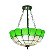 Lodge Bowl Stained Glass Semi Flush Ceiling Light With Chain - Green (2/3 Lights) / 12’