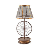 Lodge Cone Shade Table Lamp - Stylish Mesh Design 1 Bulb Iron Desk Light With Wheel Deco In Bronze