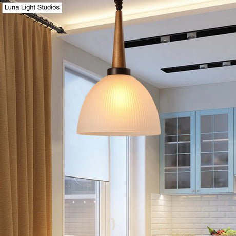 Lodge Dome Pendant Light Kit With White Glass Shade - Perfect For Dining Room Suspension Lighting