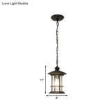 Lodge Lantern Pendant Lamp - 1-Bulb Clear Glass Ceiling Suspension Black Balcony