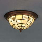 Lodge Stained Glass Bowl Ceiling Light Fixture - 1 Bulb Flushmount In Blue & White