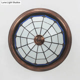 Lodge Stained Glass Bowl Ceiling Light Fixture - 1 Bulb Flushmount In Blue & White