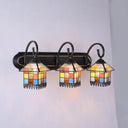 Lodge Style 3-Light Bathroom Vanity Wall Lamp With Glass Shade And Black/White Backplate Black