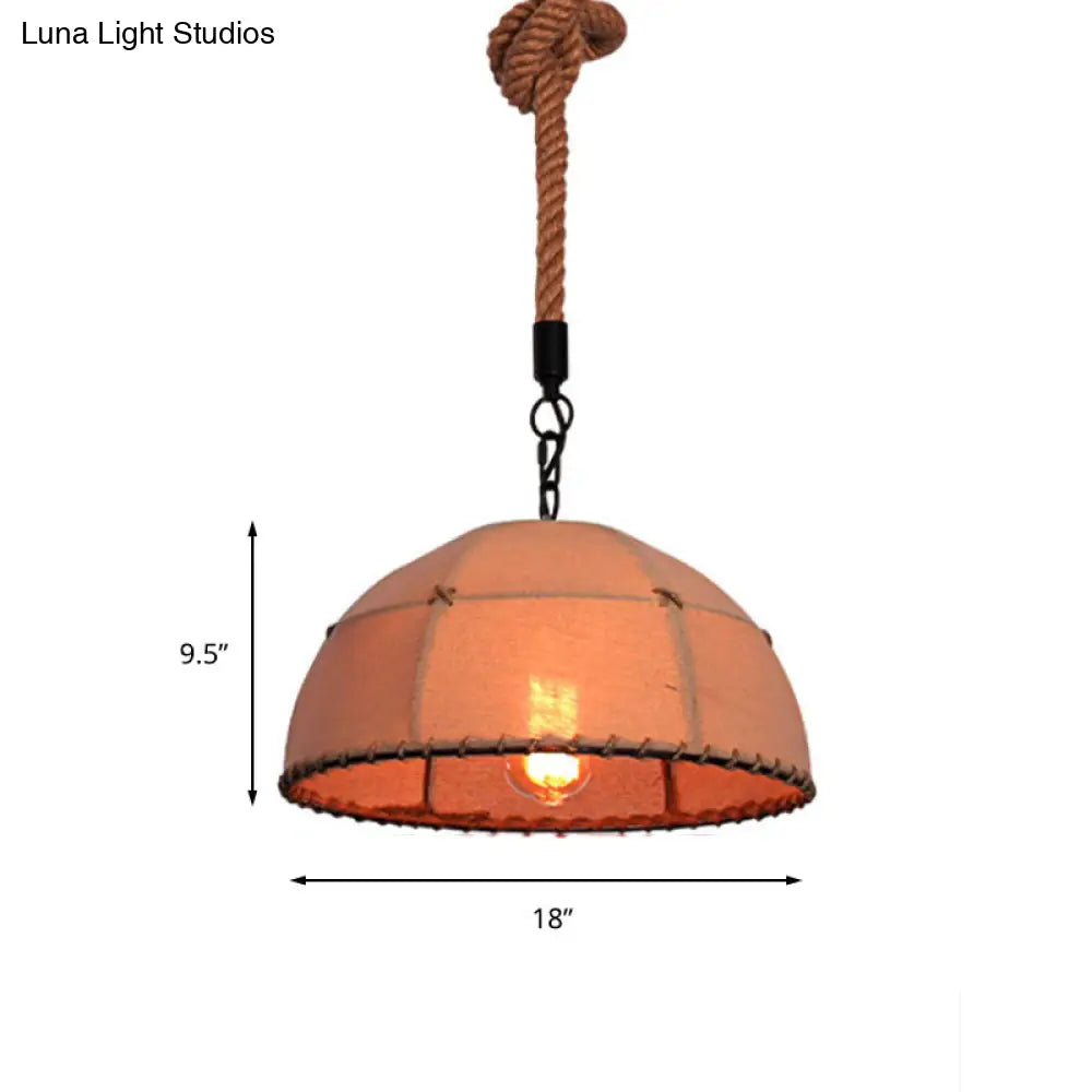 Lodge Style Hanging Fabric And Rope Pendant Light - 14’/18’ Dome Shade In Beige For Restaurants