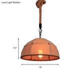 Lodge Style Hanging Fabric And Rope Pendant Light - 14’/18’ Dome Shade In Beige For Restaurants