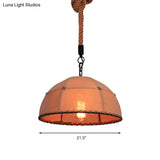 Lodge Style Hanging Fabric And Rope Pendant Light - 14’/18’ Dome Shade In Beige For Restaurants
