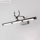 Lodge Style Led Metal Wall Lamp With Antler Accent - 17/25 W Black Finish Ideal For Bathroom Vanity