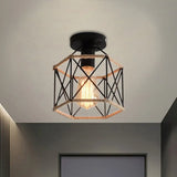 Lodge Style Metal And Rope Semi Flush Mount Ceiling Light With Black Finish - Ideal For Hallway /