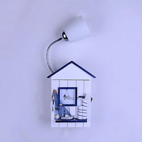 Lodge Wood Wall Sconce With Bucket Shade - Modern White Bedroom Light