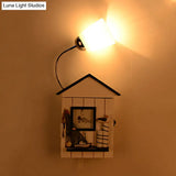 Lodge Wood Wall Sconce With Bucket Shade - Modern White Bedroom Light
