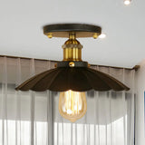 Loft Style Black Scalloped Edge Semi Flush Mount Light - 2 Lights Metal Ceiling Mounted Indoor