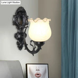 Loft Style Bud Wall Mount Lamp - Opaline Glass Lighting Fixture (Single Bulb) Black/White/Brass
