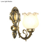 Loft Style Bud Wall Mount Lamp - Opaline Glass Lighting Fixture (Single Bulb) Black/White/Brass