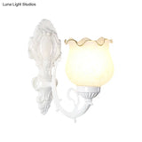 Loft Style Bud Wall Mount Lamp - Opaline Glass Lighting Fixture (Single Bulb) Black/White/Brass