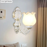 Loft Style Bud Wall Mount Lamp - Opaline Glass Lighting Fixture (Single Bulb) Black/White/Brass
