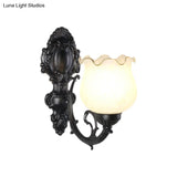 Loft Style Bud Wall Mount Lamp - Opaline Glass Lighting Fixture (Single Bulb) Black/White/Brass