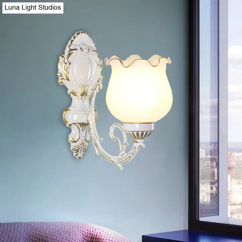 Loft Style Bud Wall Mount Lamp - Opaline Glass Lighting Fixture (Single Bulb) Black/White/Brass