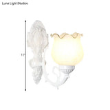 Loft Style Bud Wall Mount Lamp - Opaline Glass Lighting Fixture (Single Bulb) Black/White/Brass