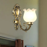 Loft Style Bud Wall Mount Lamp - Opaline Glass Lighting Fixture (Single Bulb) Black/White/Brass