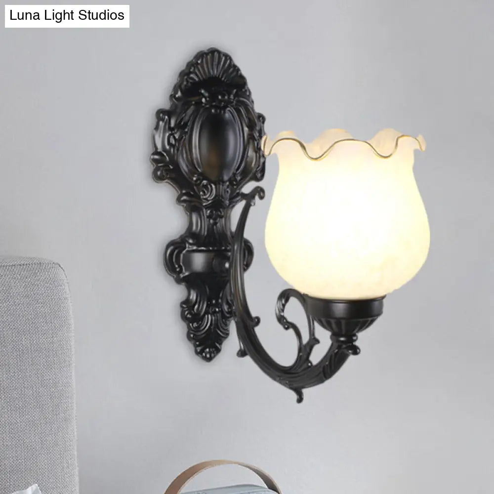 Loft Style Bud Wall Mount Lamp - Opaline Glass Lighting Fixture (Single Bulb) Black/White/Brass