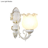 Loft Style Bud Wall Mount Lamp - Opaline Glass Lighting Fixture (Single Bulb) Black/White/Brass