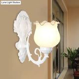 Loft Style Bud Wall Mount Lamp - Opaline Glass Lighting Fixture (Single Bulb) Black/White/Brass