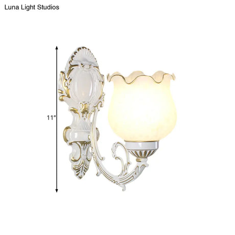 Loft Style Bud Wall Mount Lamp - Opaline Glass Lighting Fixture (Single Bulb) Black/White/Brass