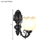 Loft Style Bud Wall Mount Lamp - Opaline Glass Lighting Fixture (Single Bulb) Black/White/Brass