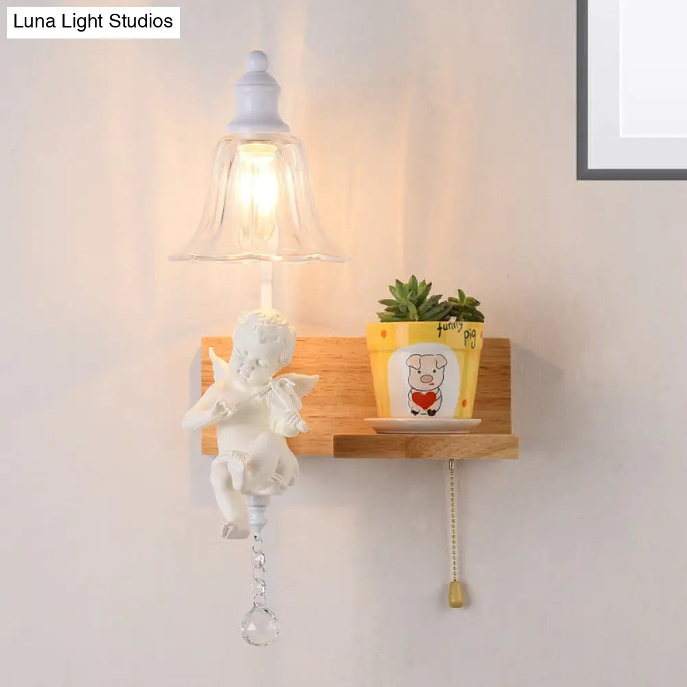 Loft Style Clear Glass Bell Shade Wall Sconce - Bedside Mounted Light With Angle Design