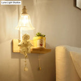 Loft Style Clear Glass Bell Shade Wall Sconce - Bedside Mounted Light With Angle Design