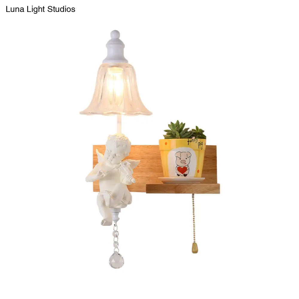 Loft Style Clear Glass Bell Shade Wall Sconce - Bedside Mounted Light With Angle Design