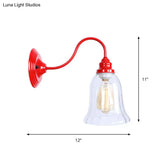 Loft Style Gooseneck Wall Light With Clear Glass Shade - Iron Red Finish 1 Bulb