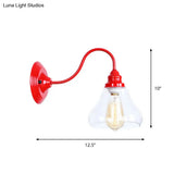 Loft Style Gooseneck Wall Light With Clear Glass Shade - Iron Red Finish 1 Bulb