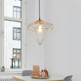 Loft Style Iron Wire Cage Pendant Lamp - Dining Room Suspension Light Fixture Gold / Diamond