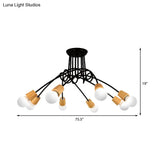 Loft Style Metal Ceiling Light With Open Bulb & Twisted Arm – 3/5 Lights Wood Accent Perfect For