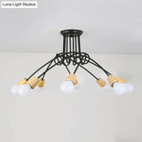 Loft Style Metal Ceiling Light With Open Bulb & Twisted Arm – 3/5 Lights Wood Accent Perfect For