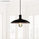 Loft Style Metal Saucer Pendant Light With Cord In Black/White For Dining Table