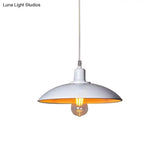Loft Style Metal Saucer Pendant Light With Cord In Black/White For Dining Table