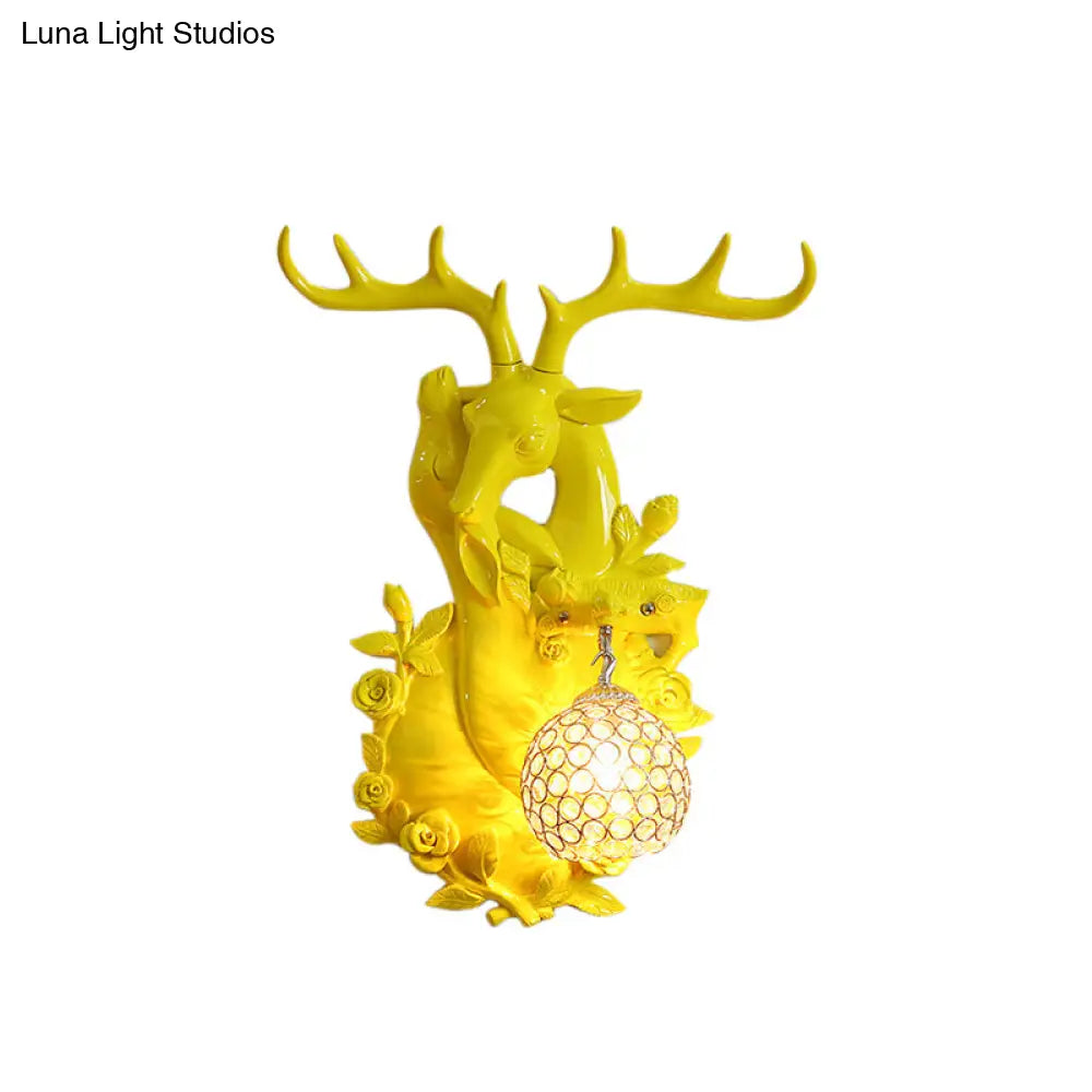 Loft Style Wall Mounted Sconce With Clear Crystal Shade Blue/Gold Finish And Deer Head Accent
