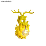 Loft Style Wall Mounted Sconce With Clear Crystal Shade Blue/Gold Finish And Deer Head Accent