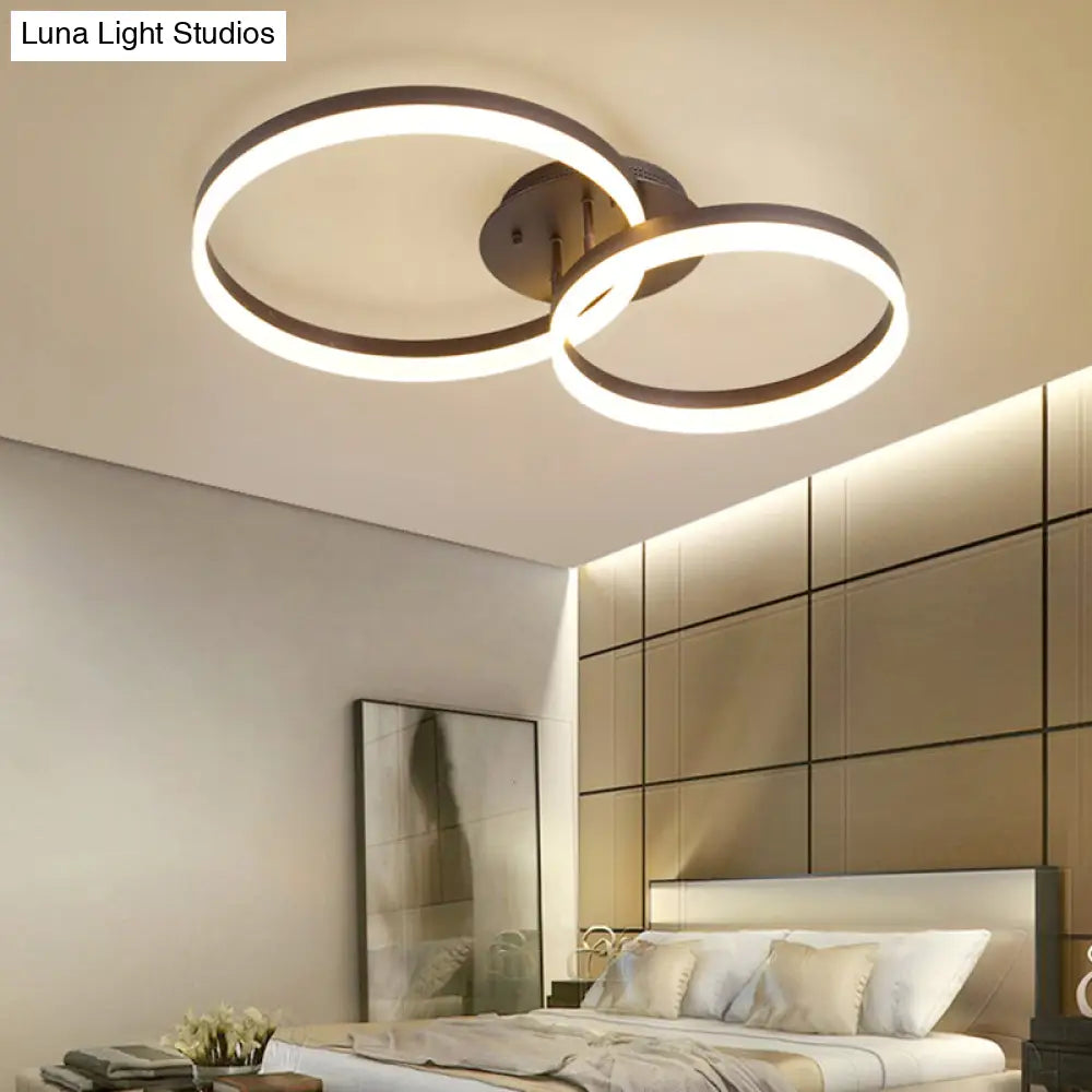 Loop Bedroom Led Flush Ceiling Lamp - Minimalist Brown Semi Mount In Warm/White/Natural Light