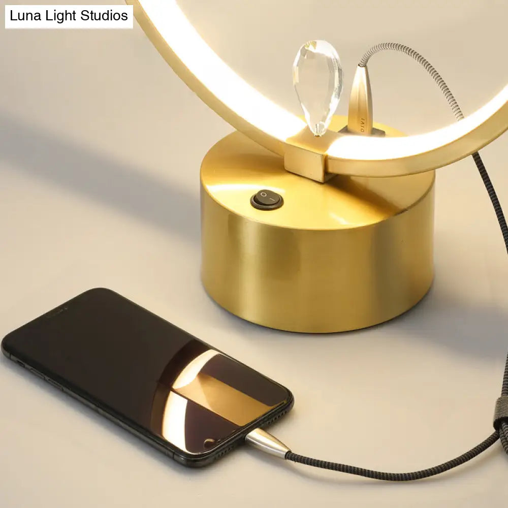Loop Led Table Light: Artistic Metal Brass Night Lamp With Carved Mountain Decor