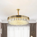 Loop Living Room Ceiling Chandelier: Elegant Crystal Block Design With 14 Bulbs In Gold Finish