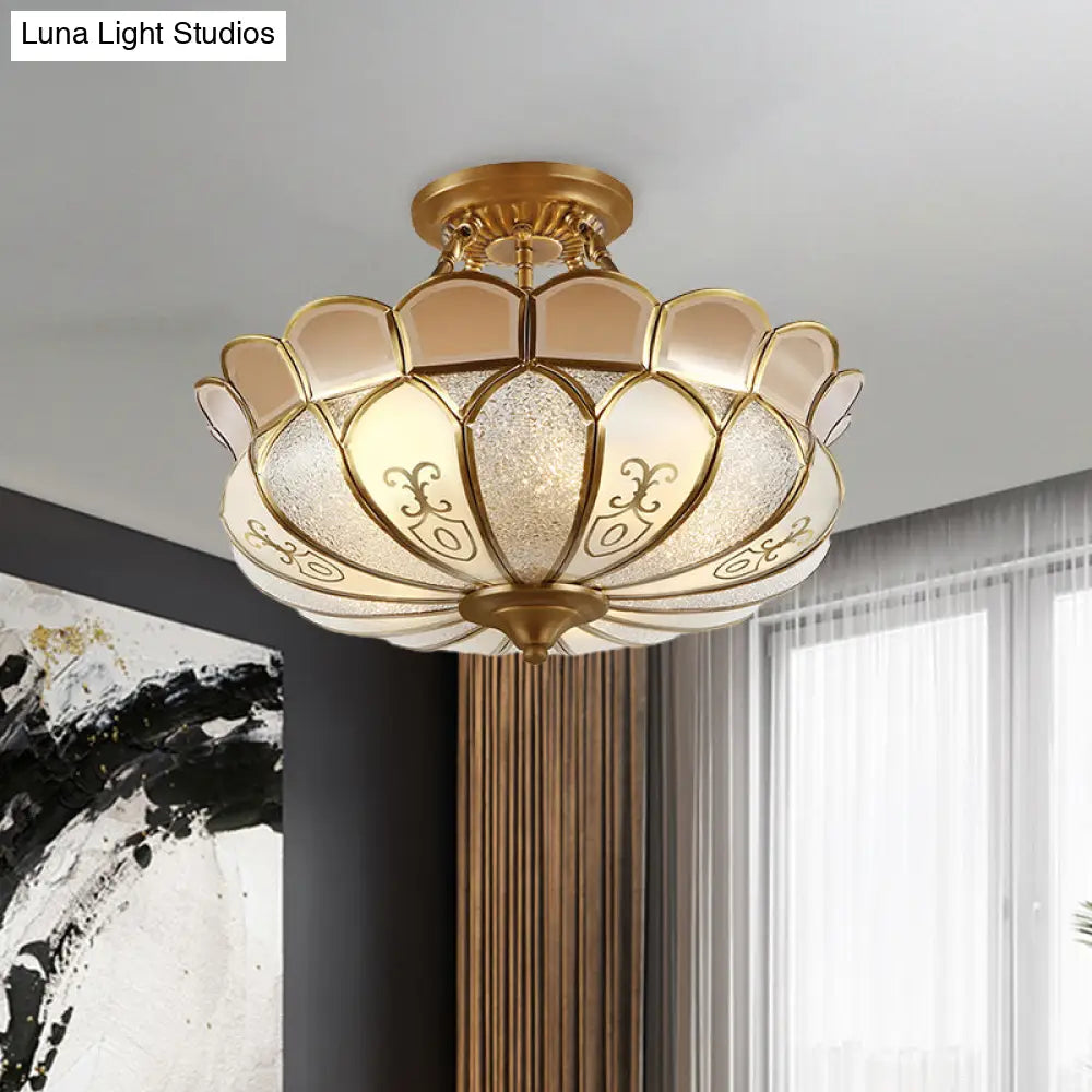 Lotus 4/5 Light Colonial Flush Mount With Frosted Glass - Gold Finishing