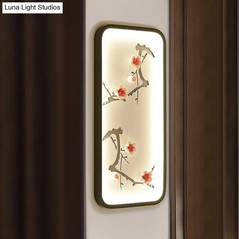 Lotus Blossom Mural Lamp - Chinese Ceramic Black-Green Or Red Led Wall Light For Family Room