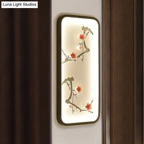 Lotus Blossom Mural Lamp - Chinese Ceramic Black-Green Or Red Led Wall Light For Family Room