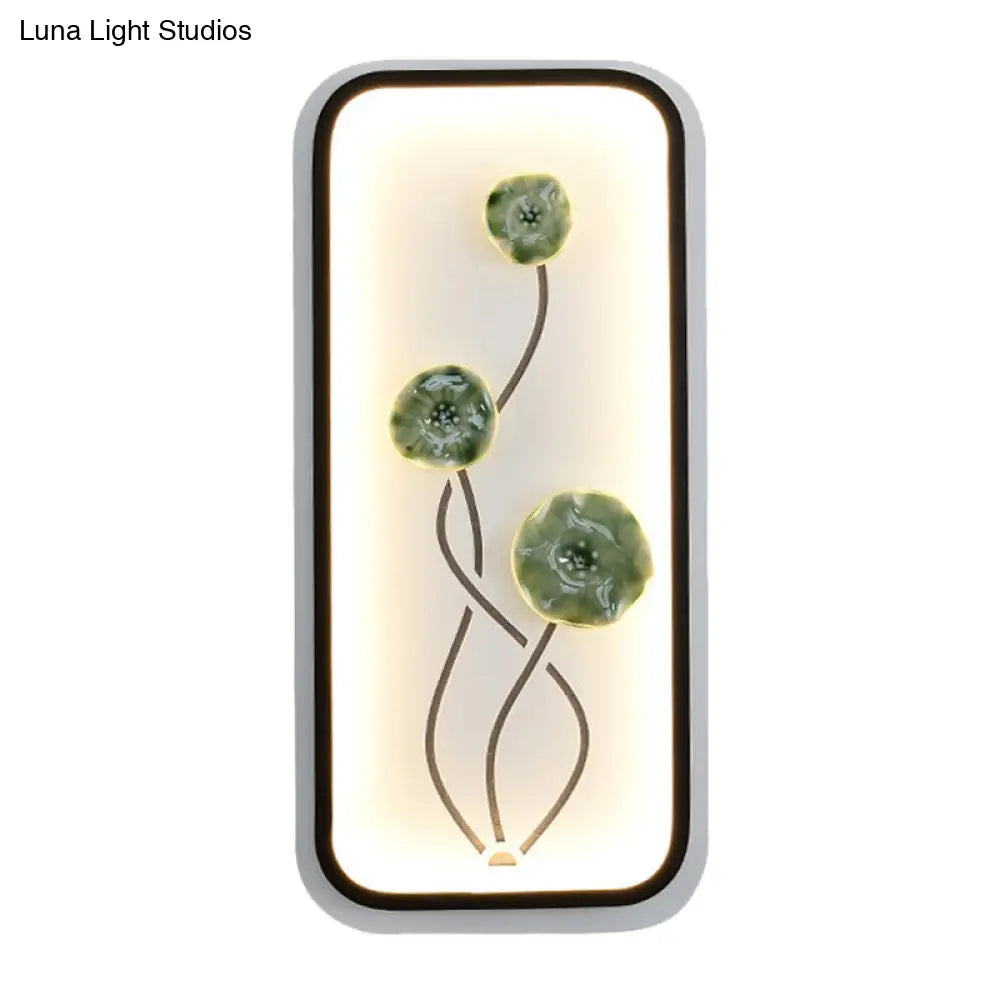 Lotus Blossom Mural Lamp - Chinese Ceramic Black-Green Or Red Led Wall Light For Family Room