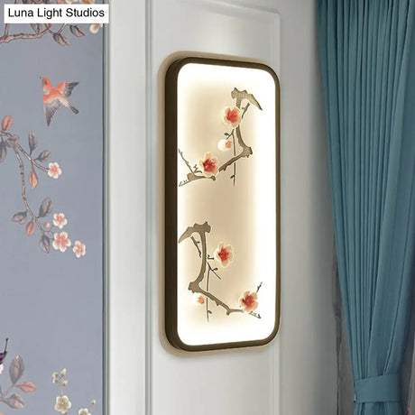 Lotus Blossom Mural Lamp - Chinese Ceramic Black-Green Or Red Led Wall Light For Family Room