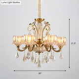 Lotus Carved Crystal Antique Gold Hanging Chandelier For Dining Room Ceiling